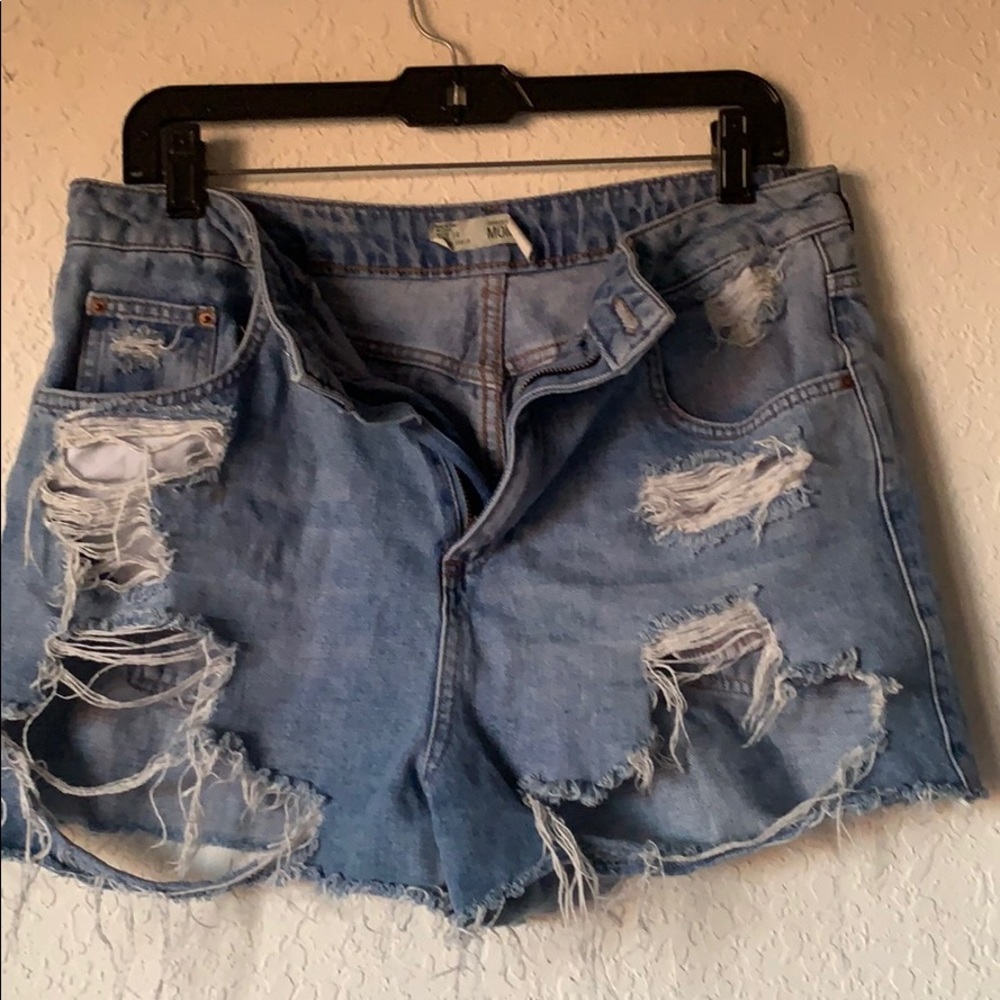 Topshop Distressed Blue Jean Shorts